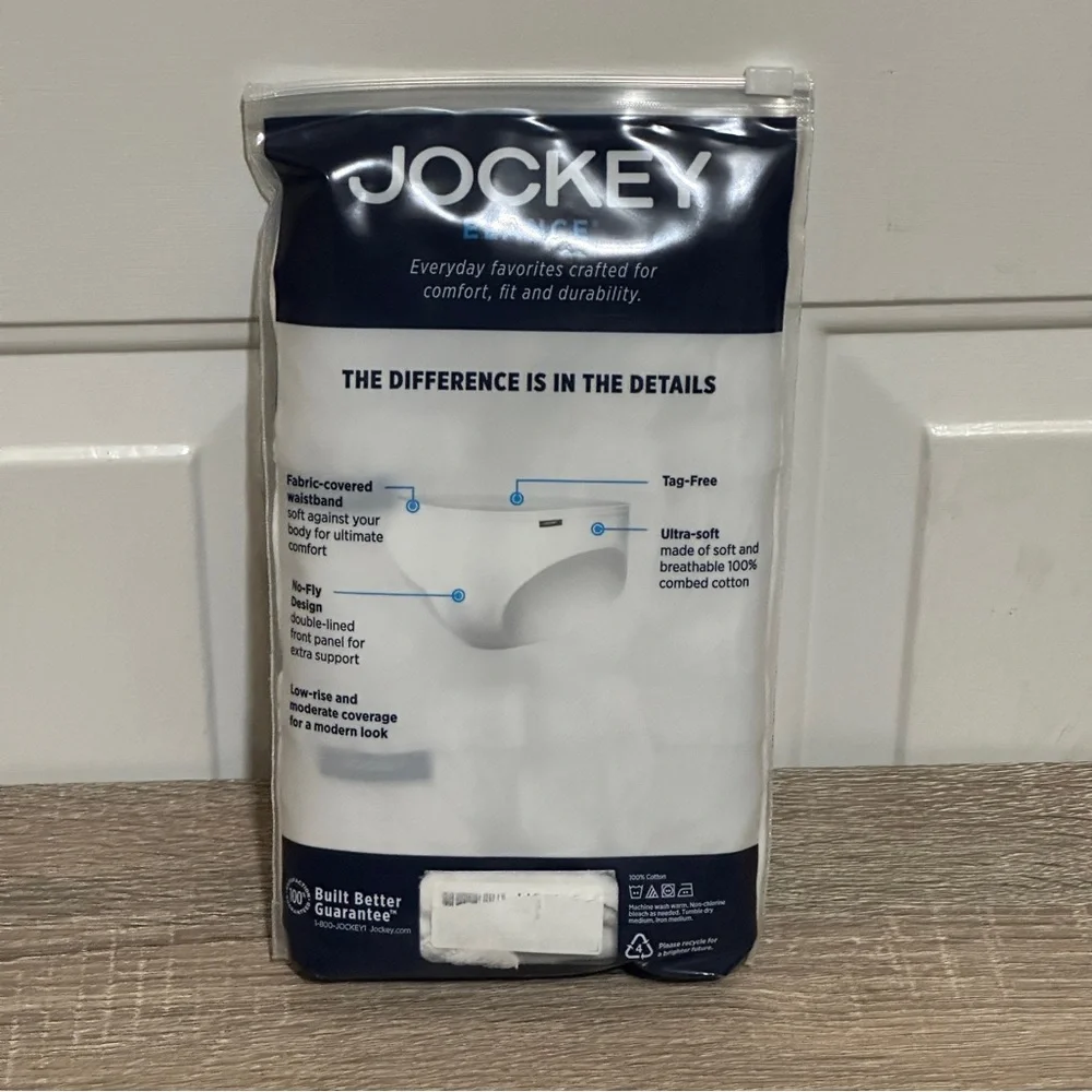 Jockey Mens‎ Size L 36-38 White Elance Bikini 3-Pack Underwear Cotton Comfort